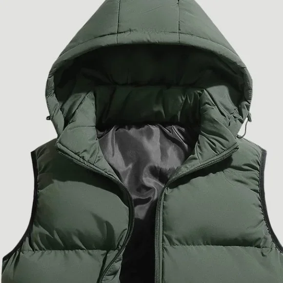 Army Green Mens Puffer Vest - Picture 3 of 4